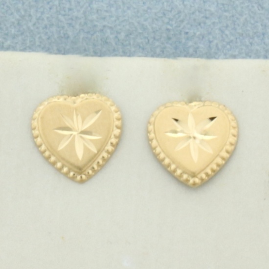 Childs Diamond Cut Heart Earrings In 14k Yellow Gold