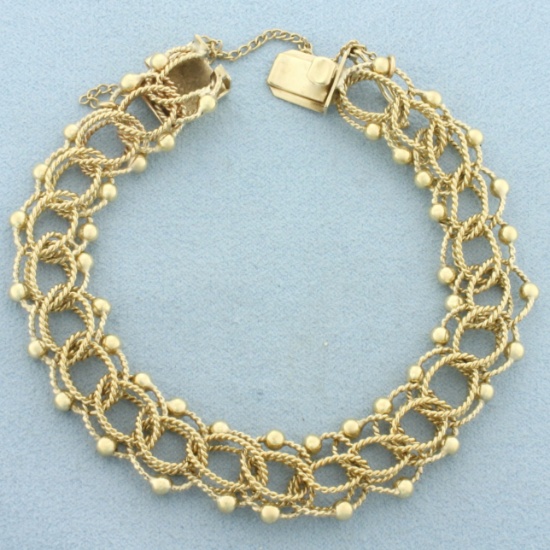 Rope Circle Link Charm Bracelet In 14k Yellow Gold