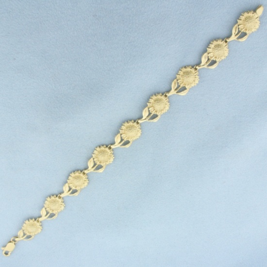 Sunflower Link Bracelet In 14k Yellow Gold