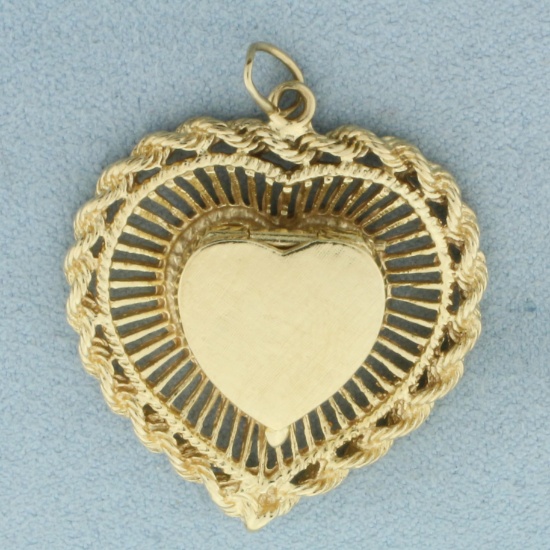 Rope Heart Locket Pendant In 14k Yellow Gold