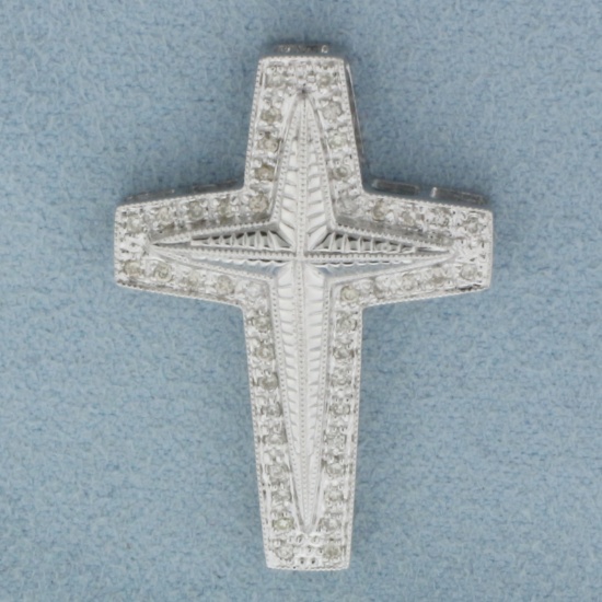 Diamond Pave Cross Pendant Or Slide In 14k White Gold