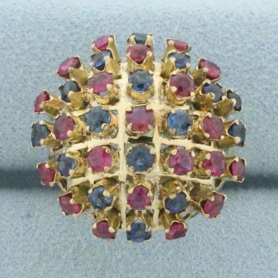 Ruby And Sapphire Sputnik Bombe Cocktail Ring In 9k Yellow Gold
