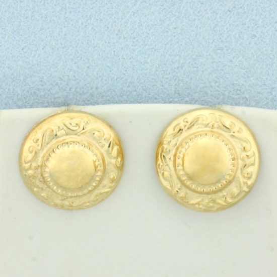 Vintage Button Earrings In 14k Yellow Gold