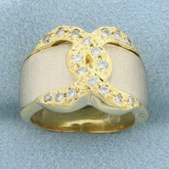 Diamond Pave Buckle Ring In 18k Yellow And White Gold