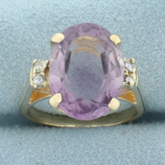 Rose De France Amethyst And Diamond Ring In 14k Yellow Gold
