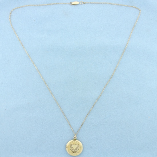 Vintage Engraved Locket Necklace In 10k Yellow Gold