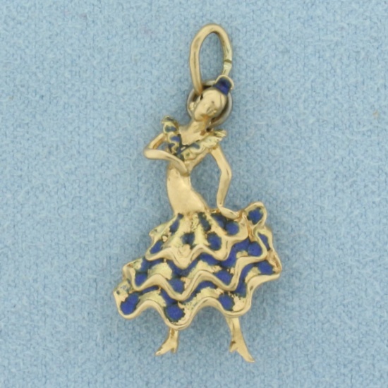 Flamenco Dancer Charm Or Pendant In 14k Yellow Gold