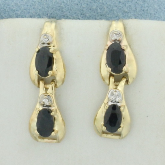 Sapphire And Diamond Dangle Earrings In 14k Yellow Gold
