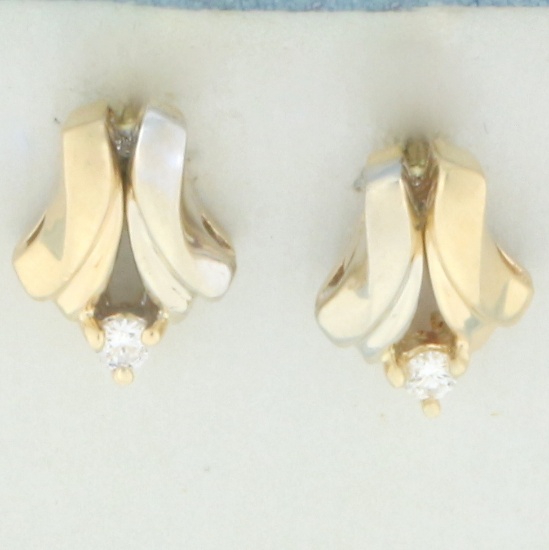 Diamond Two-tone Earrings In 14k Yellow And White Gold
