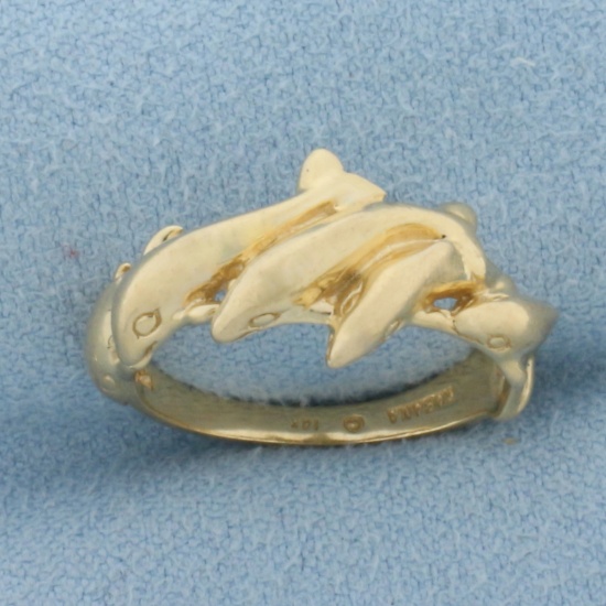 Designer Kabana Large 5 Dolphin Ring In 14k Yellow Gold
