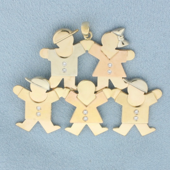 Diamond Grandchildren Or Children Pendant In 14k Yellow, Rose, And White Gold