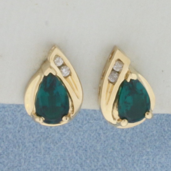 Tsavorite Garnet And Diamond Earrings In 14k Yellow Gold
