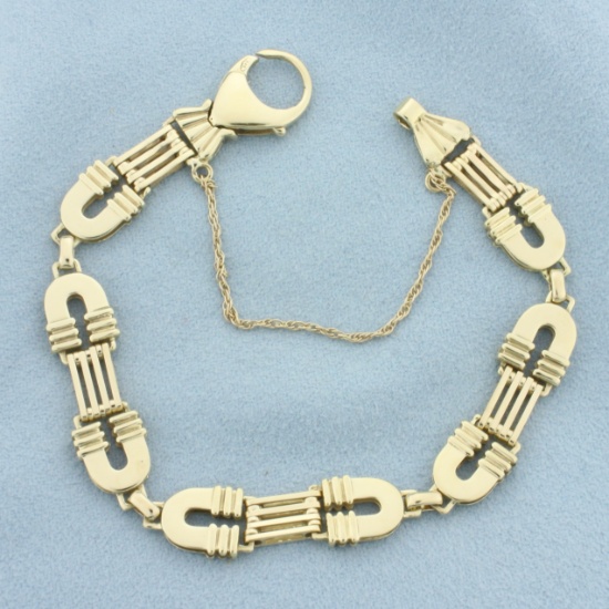 Italian Designer Horseshoe Link Bracelet In 14k Yellow Gold
