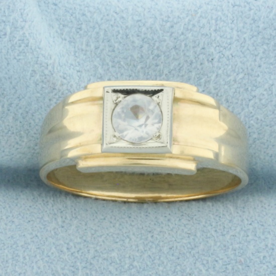 Mens Solitaire Quartz Ring In 10k Yellow Gold