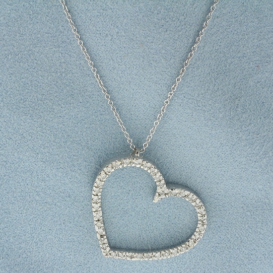 Diamond Heart Necklace In 18k White Gold Heart And 14k White Gold Chain
