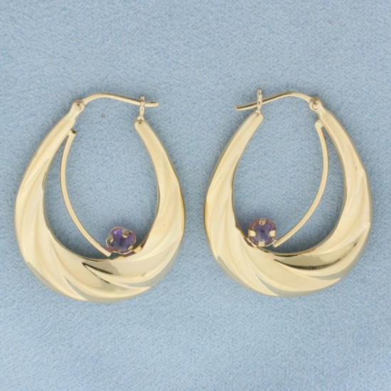 Amethyst Oval Hoop Earrings In 14k Yellow Gold