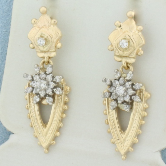 Diamond Dangle Earrings In 14k Yellow Gold