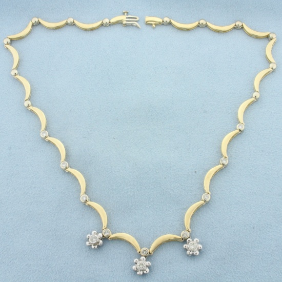 Unique Diamond Station Necklace In 14k Yellow Gold