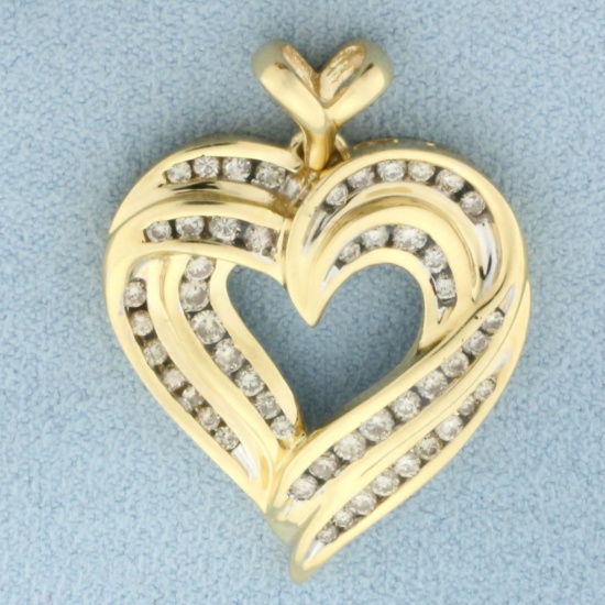 Large Diamond Heart Pendant In 14k Yellow Gold