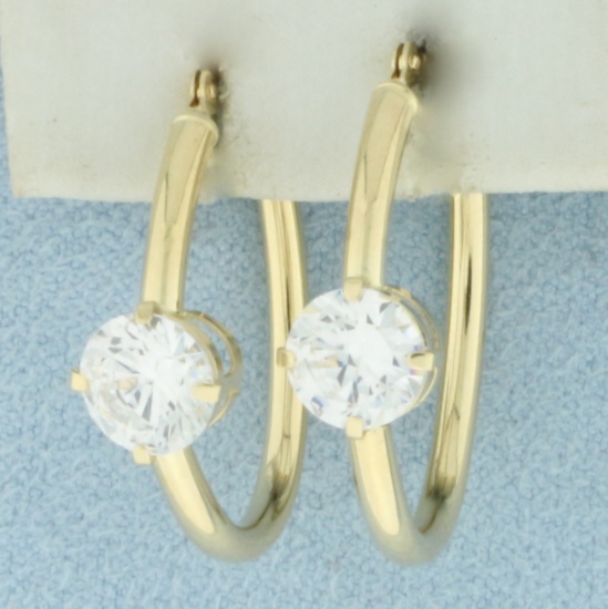 Cz Hoop Earrings In 14k Yellow Gold