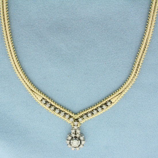 Italian Designer Diamond Necklace In 14k Yellow Gold