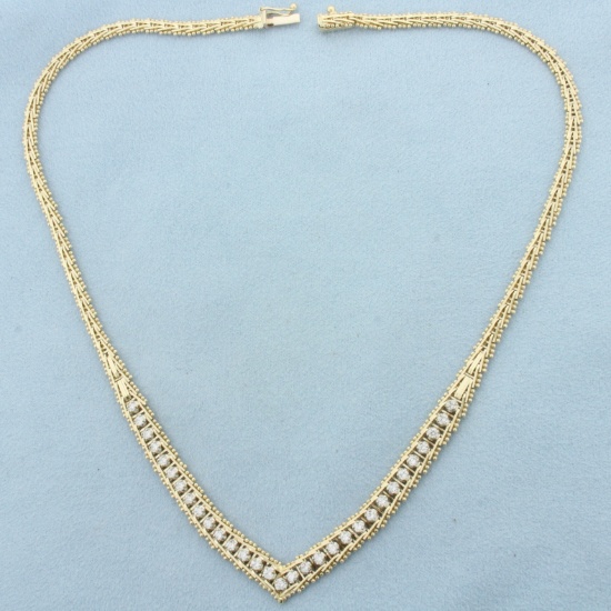 Italian Diamond V Necklace In 14k Yellow Gold