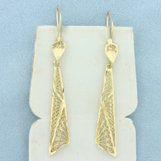 Cut Out Filigree Dangle Earrings In 14k Yellow Gold