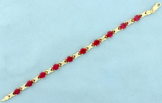 Ruby And Diamond Tennis Bracelet In 10k Yellow Gold