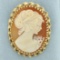 Carved Shell Right Facing Cameo Pendant Brooch Pin In 14k Yellow Gold