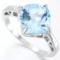 Large Blue Topaz Solitaire Ring In Sterling Silver