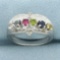 Multi Gemstone And Diamond Ring In 10k White Gold