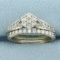 Diamond Flower Design Engagement And Wedding Ring Bridal Set In 10k White Gold