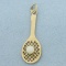 Tennis Racket Pearl Charm In 14k Yellow Gold