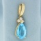 15ct Large Swiss Blue And Diamond Pendant In 14k Yellow Gold