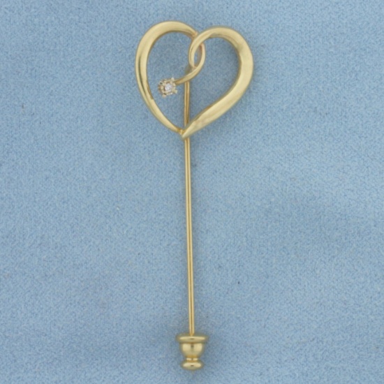Vintage Diamond Heart Pin In 14k Yellow Gold