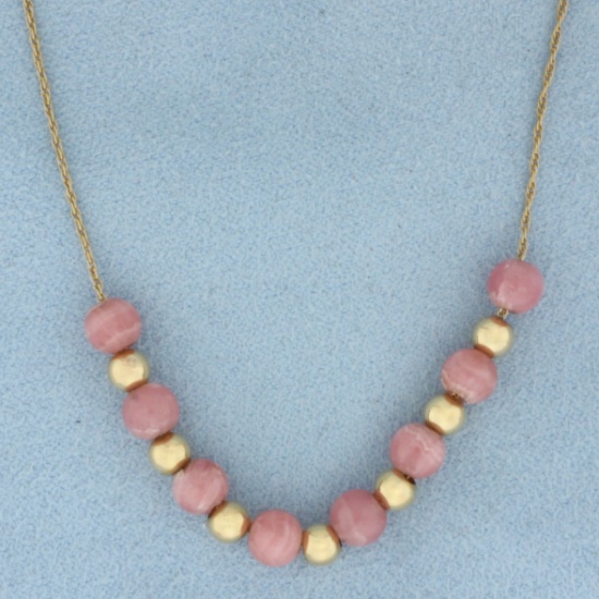 Morganite And Ball Bead Necklace In 14k Yellow Gold