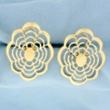 Unique Cut Out Spider Web Design Earrings In 14k Yellow Gold