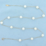 17 Inch Station Cultured Pearl Necklace In 14k Yellow Gold