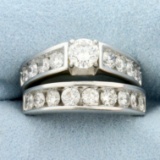 3ct Diamond Engagement Ring And Matching Wedding Band Set In 14k White Gold