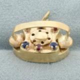 Sapire And Ruby Rotary Telephone Charm In 14k Yellow Gold