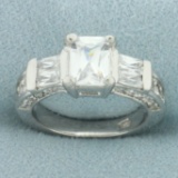 Emerald Cut Cz Engagement Ring In 14k White Gold