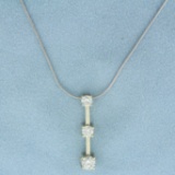 Italian Diamond Past Present Future 3 Stone Necklace In 14k White Gold