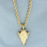 Large Arrowhead Pendant On Rope Chain Necklace In 14k Yellow Gold