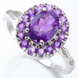 Amethyst Halo Ring In Sterling Silver