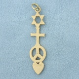 Star Of David Cross Peace Sign Heart Pendant In 14k Yellow Gold