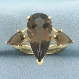 Brazilian Smoky Quartz 3-stone Ring In 14k Yellow Gold
