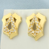 Unique Abstract Designer Cz Earrings In 18k Yellow Gold