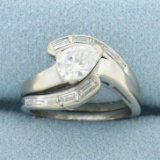 Pear Diamond Wedding And Engagement Ring Bridal Set In 14k White Gold