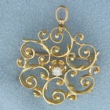 Vintage Buttercup Diamond Wirework Pendant Or Pin Brooch In 14k Yellow Gold
