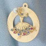 Pearl, Ruby, And Sapphire Dancer Charm Or Pendant In 14k Yellow Gold